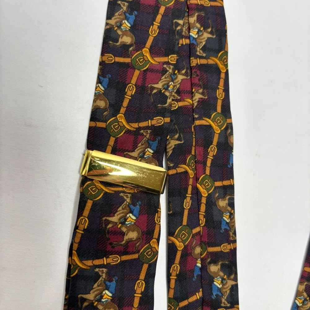 VTG Polo Ralph‎ Lauren Suspenders Horse Chain Print Equestrian Heritage Leather